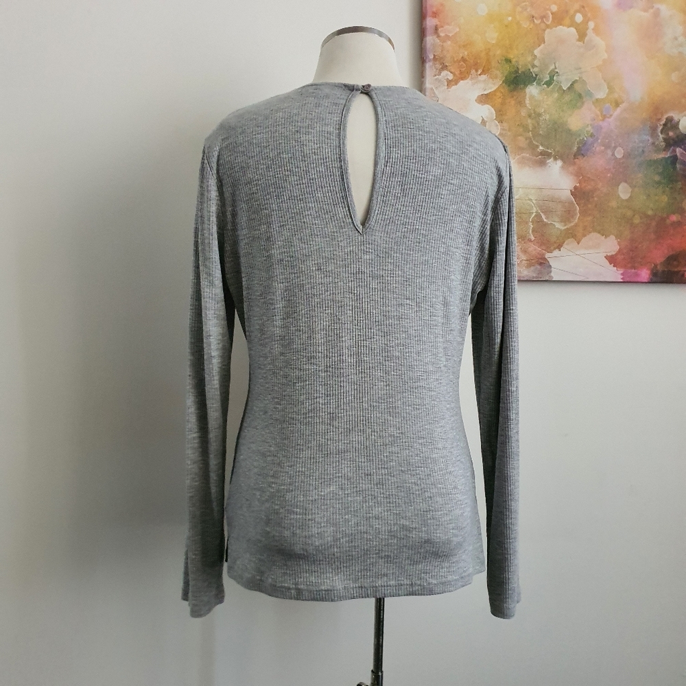 Oxford Keyhole Long Sleev Grey Top Size 14 - Picture 6 of 8